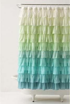 Anthropologie Ruffle Shower Curtain with Unique Light-to-Dark Color Accents