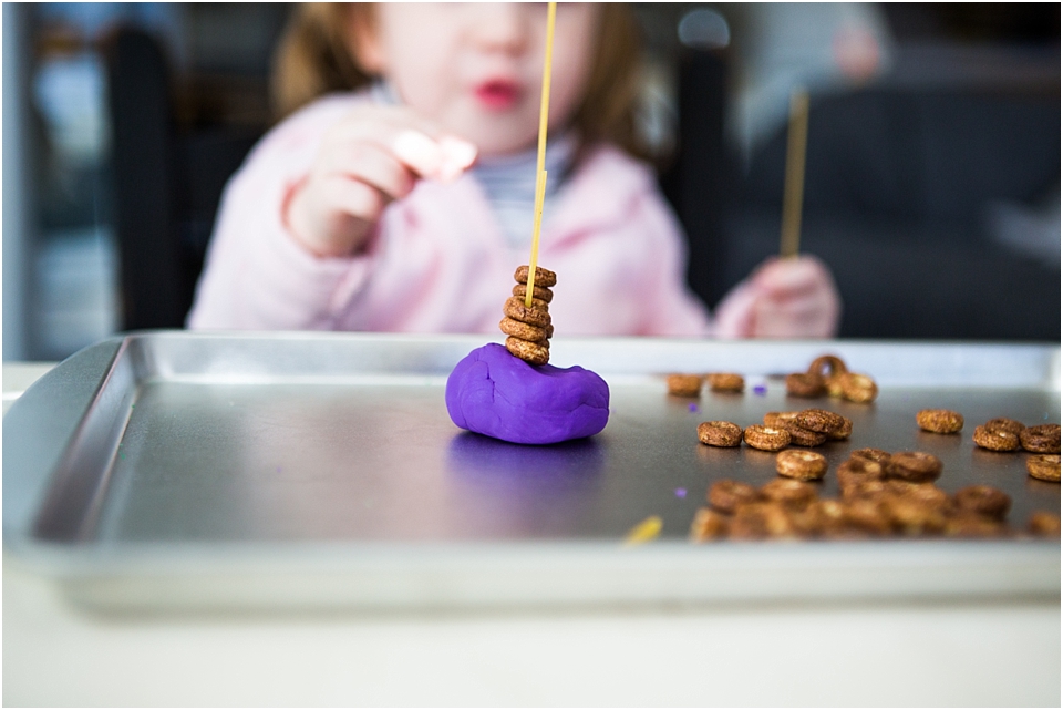 Preschool Engineering Activities: DIY Cheerio Towers on Simple Play Dough Base with Spaghetti No ...