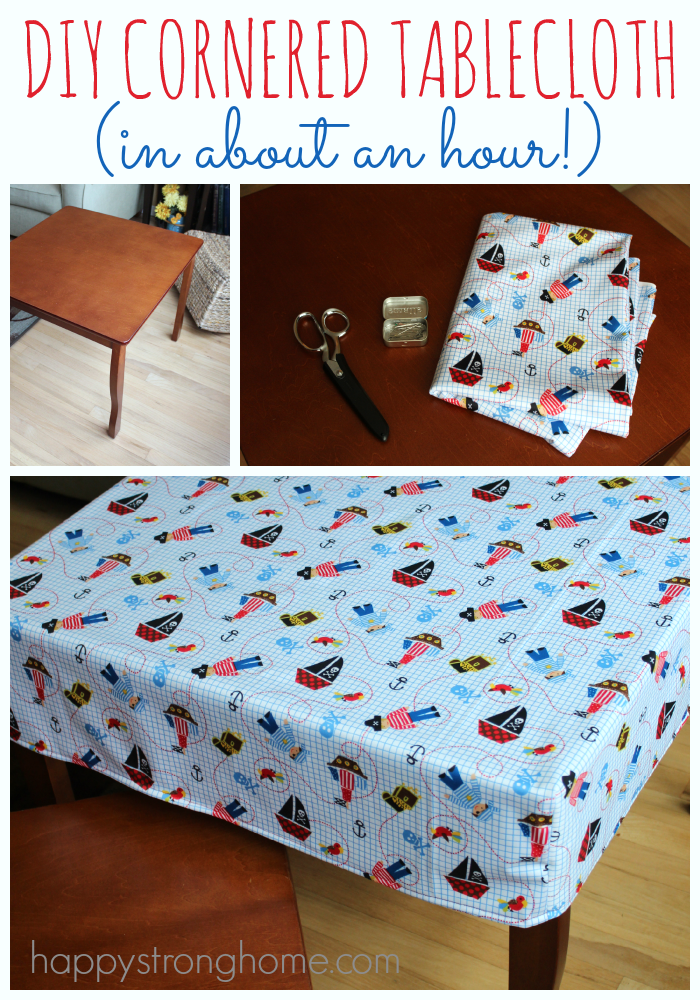 DIY Cornered Tablecloth Tutorial with Stright Simple Stich Line By Happy Strong Home