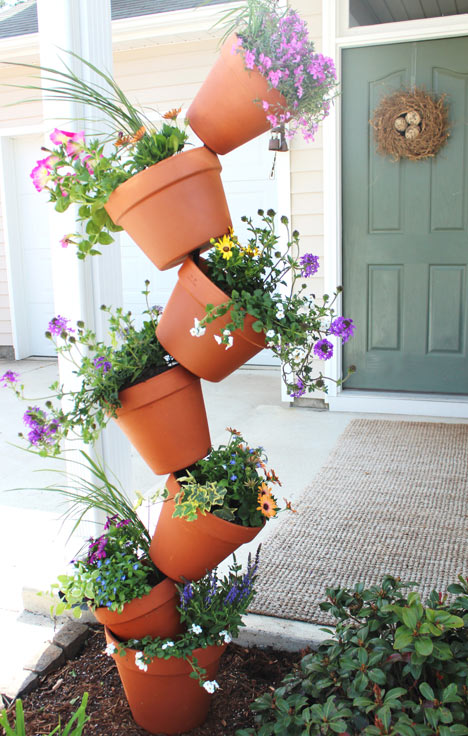 DIY Garden Project: Topsy Turvy Flower Planters with Terracotta Pots for A Striking Porch View