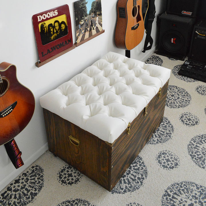 DIY Tufted Storage Ottoman with Luxurious Foam Pad Cover over Sturdy Wooden Base