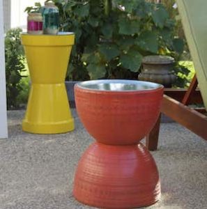 DIY INexpensive Flower Pots from Pizza Pan Garden Table with Deep Paint Strokes