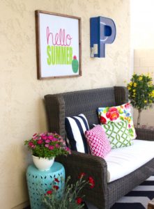 Ravishing Porch Decor Idea with Hello Summer Sign and Some Pretty Floral Touch