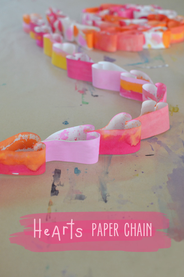 Hearts Paper Chain Decorative Garland from Painted Sheet Out of Watercolors
