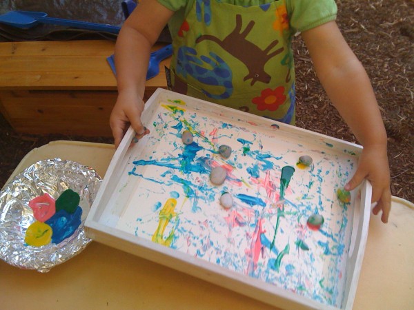 Kids Art Projects Rolling Rock Painting: A Messy Yet Exciting Summertime Fun Activity