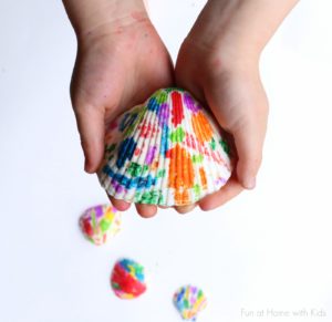 Seashell Coloring Tutorial in Modern Style with Melted Crayon Paints: Easy DIY Kids Craft