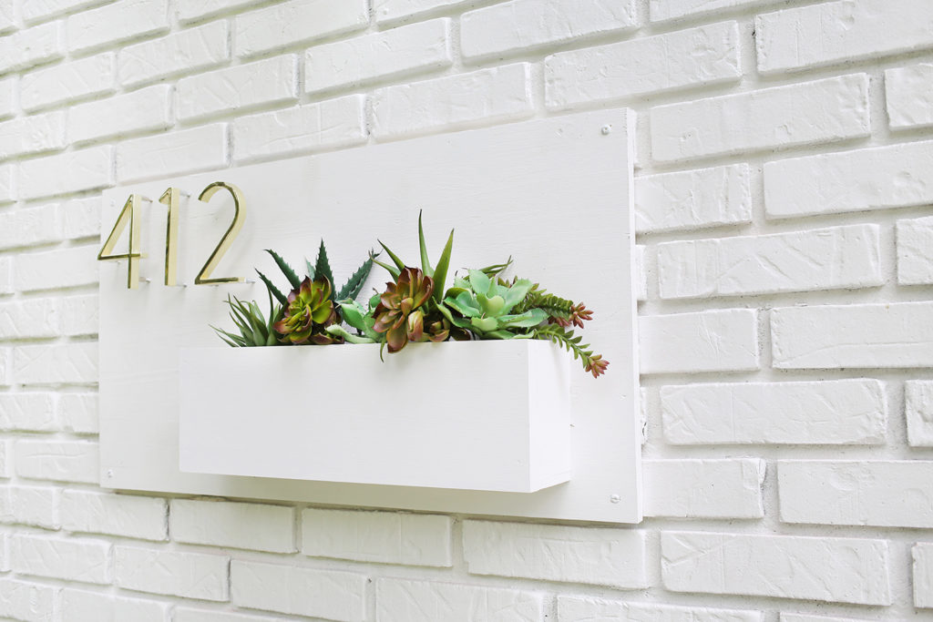 Modern House Number Planter: A DIY Wooden Project on Concrete Base