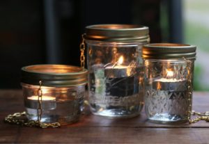 Outdoor Hanging Lights Using Mason Jars with Metallic Lids