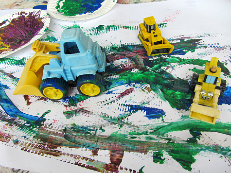 Painting with Toy Trucks: DIY Artifact Idea for Preschoolers with Simple Transportation Toys