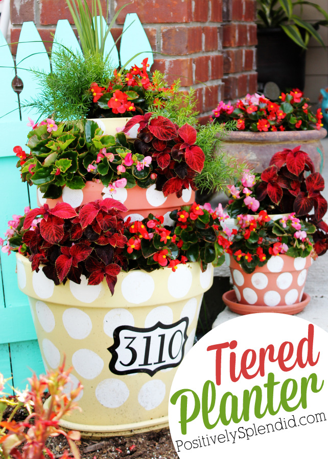 Whimsical Porch Entryway Decor Idea with Polka-Dotted Tiered Planters in Beautiful Paints