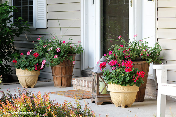 Summer Porch Decorating Idea with A Wonderful Combination of Farmhouse Style Barrel Planter and  ...