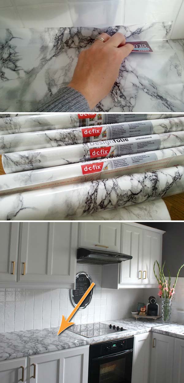 Complete Tutorial of How to Use Contact Paper to Update Kitchen Countertop in Marble Pattern