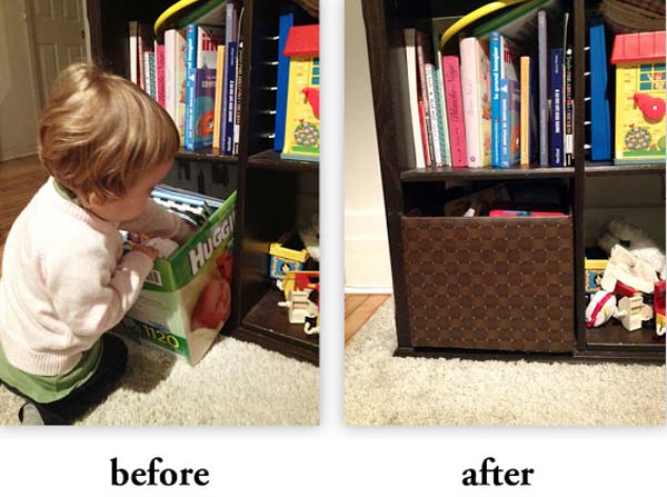 DIY Storage Box Idea: A Diaper Box Turn Trendy Storage Space with Pretty Contact Paper Coating