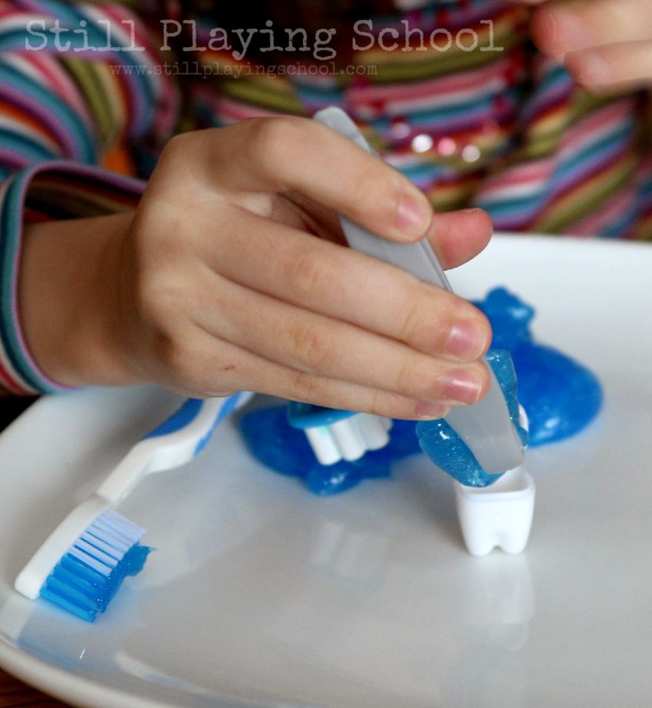 Toothpaste Slime for Dental Health Month Sensory and Kidish Fine Motor Pretend Play