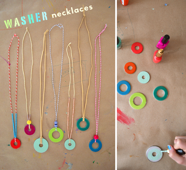 DIY Jewelry Crafting Idea for Kids: Washer Necklaces with The Colorful Strokes of Hardware Nail  ...