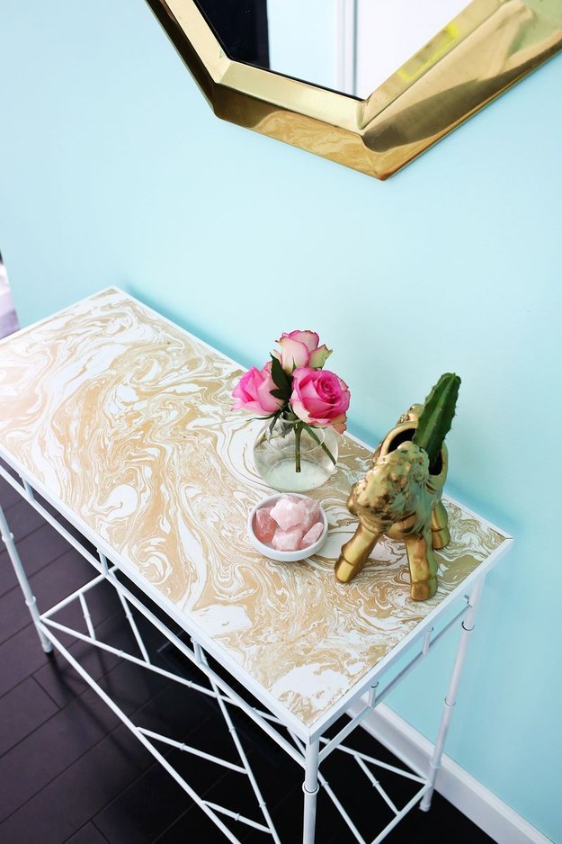 Contact Paper Covered Table Top For A Pretty Entryway: DIY Decor Idea