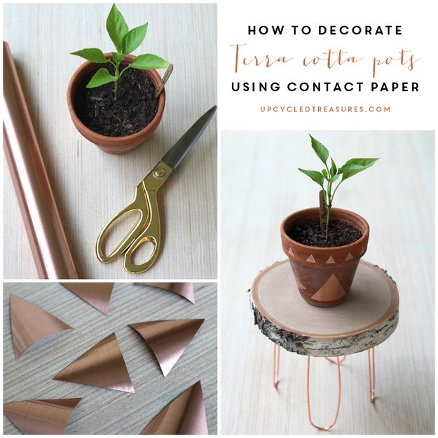 DIY Planter Decor Idea: Contact Paper Decoration Projct on Plain Terracotta Pots