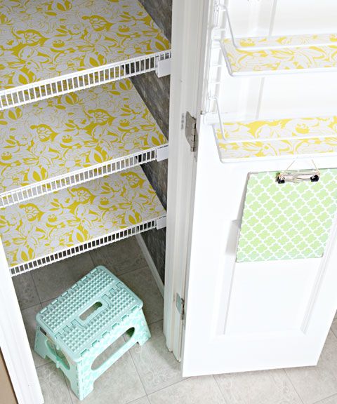 DIY Lining of Kitchen Pantry or Cupboard Shelves with Designed Contact Paper