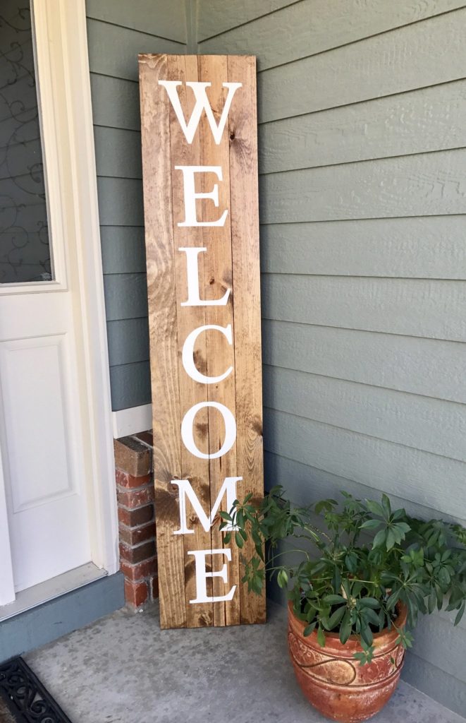 DIY Front Proch Decor Style with Rustic Welcome Board and Large Clay Planter
