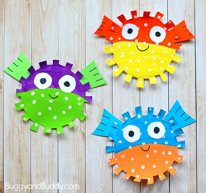 Paper Plate Pufferfish Craft for Kids – cutting practice for little hands