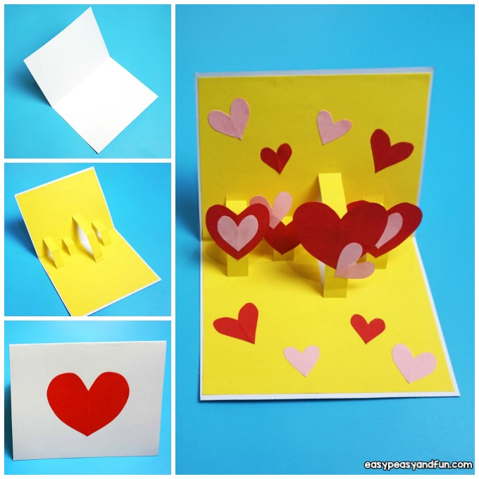 Heart Valentines Day Construction Paper Pop Up Card