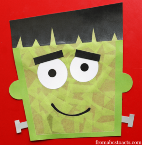 Frankenstein Sun Catcher Toddler Craft with Contact Paper and Tissue Paper