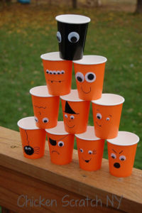 Halloween party decor – cute Halloween Character Cups with orange cups and googly eyes