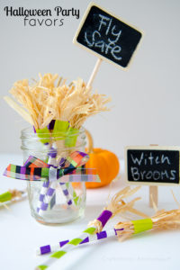 Craft Witch Brooms with Striped Paper Straws as Halloween Party Favors and Table Decor