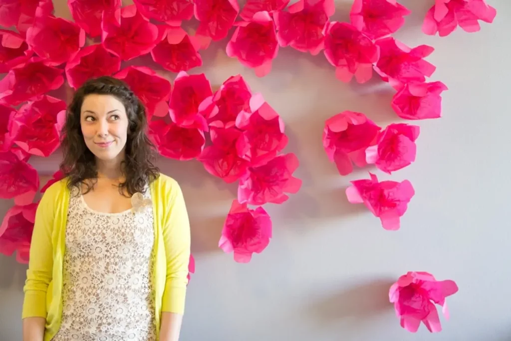 Pink Flower Paper Flowers Background Wall Decor