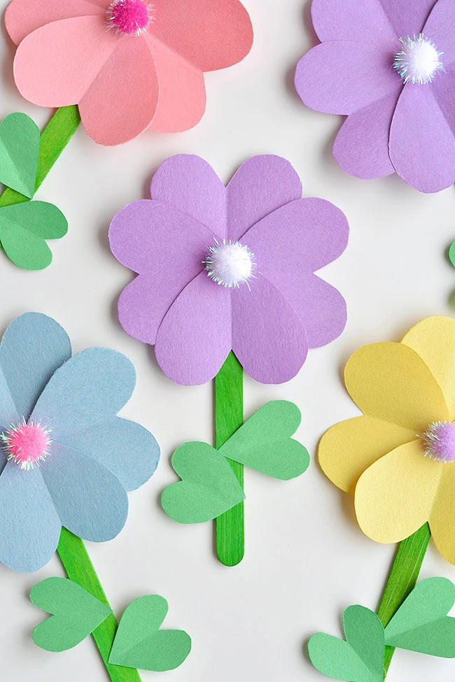 Popsicle stick and construction flower petals